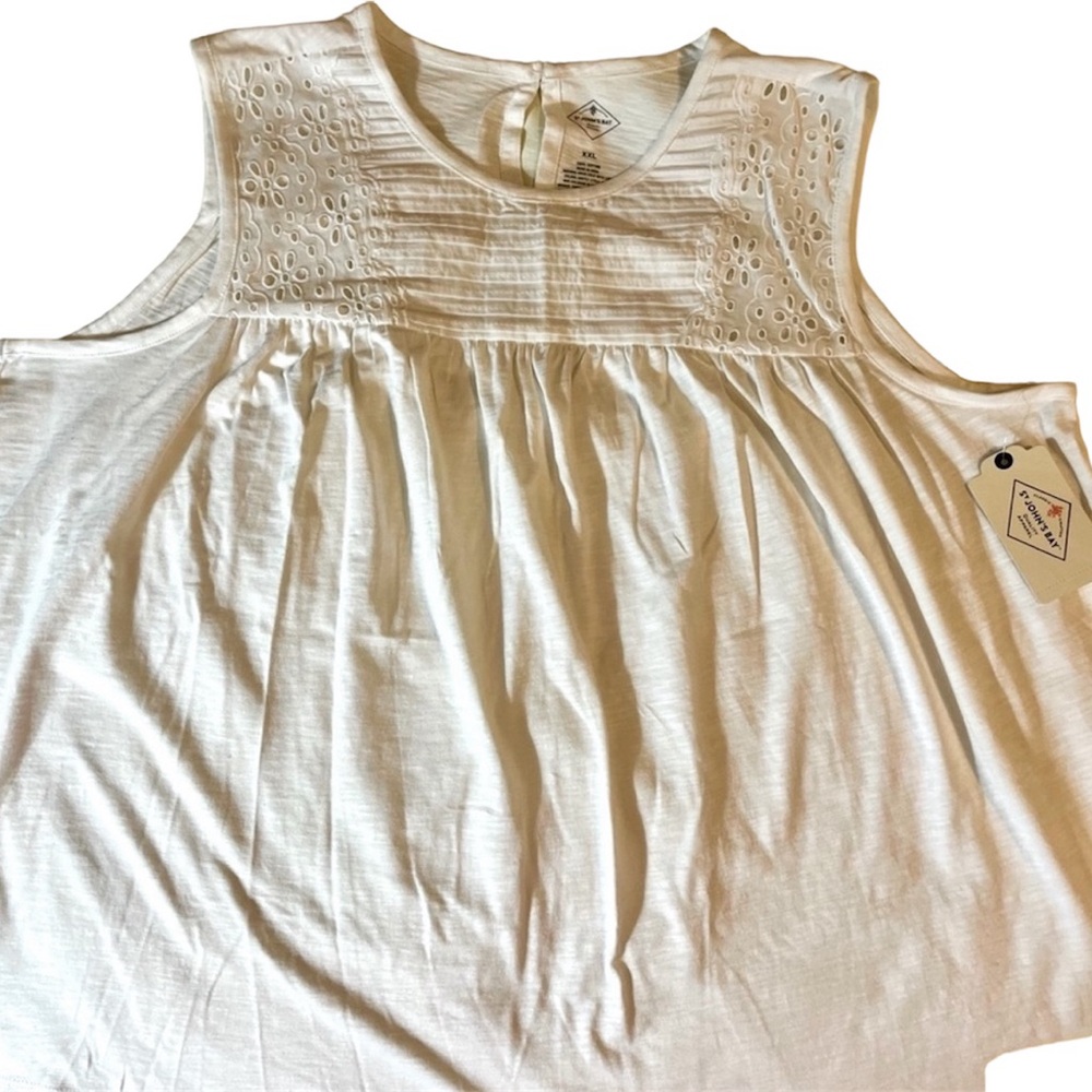 St John’s Bay White Eyelet Sleeveless Top Shirt New With Tag
